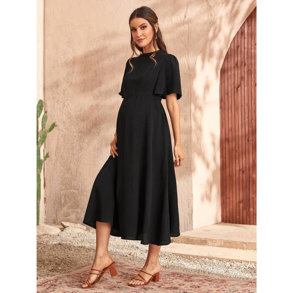 Maternity Solid Butterfly short Sleeve midi Dress black - Picture 5 of 5